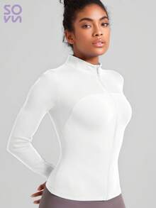 Soyun Jaqueta feminina listrada para yoga, ideal para atividades ao ar livre, viagens, uso casual, festas, escritório, academia e muito mais. - Branco - Ver 4
