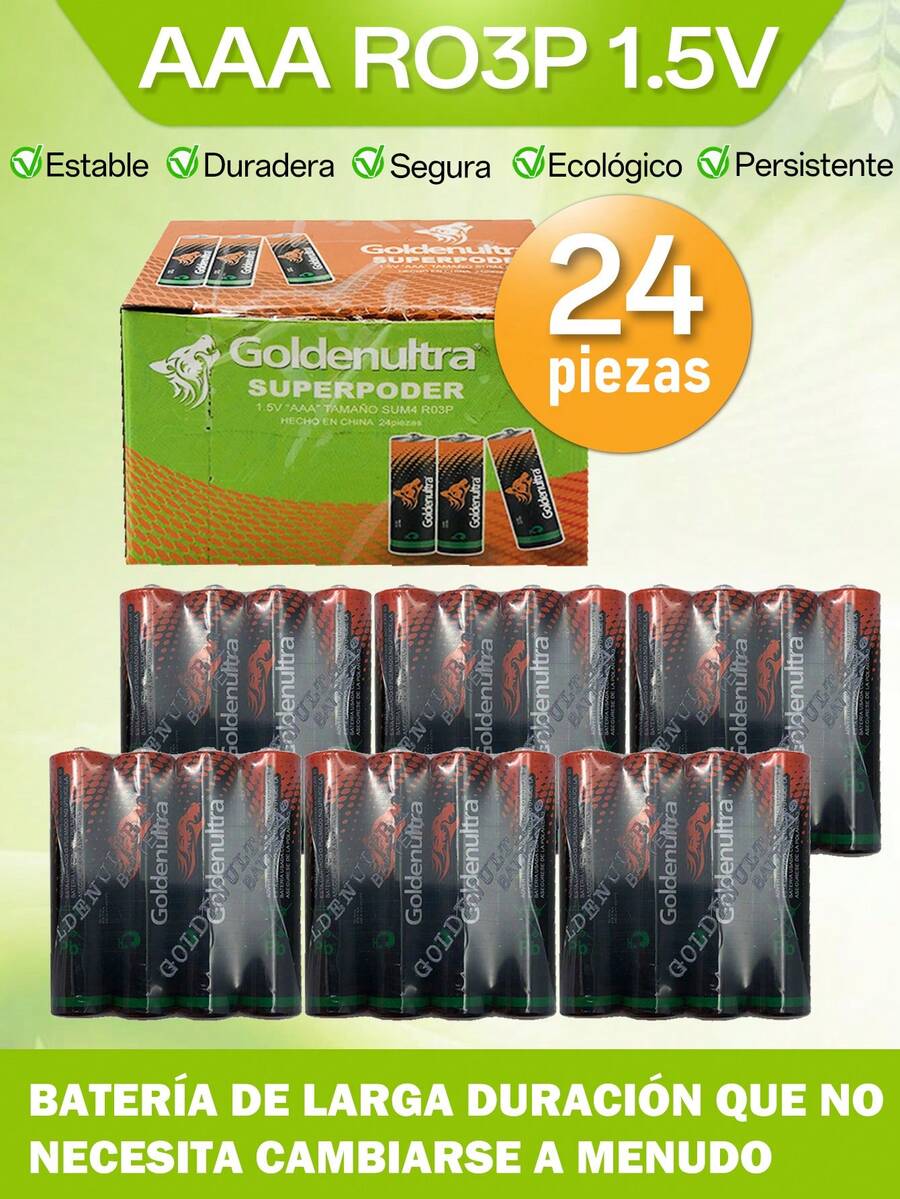 Paquete 24 Piezas de Batería/Pila AAA, Carbon, 1.5V, Adecuada Para Aparatos, Controles, Lámparas, Juguetes, Alto rendimiento - aaa - Ver 1