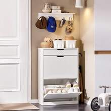 SoBuy 2 Flip-Drawers 1 Pull Out Drawer Shoe Cabinet Shoe Storage Cupboard Shoe Rack White W60 X D30 X H90cm FSR180-W - White - View 4
