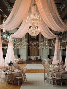 1件315英寸粉色薄纱窗帘，多用途派对背景装饰，婚礼仪式背景花环，家居装饰背景薄纱，生日婚礼派对楼梯椅装饰浅粉色薄纱桌布装饰，2025新年装饰薄纱 - 粉色 - 查看 5