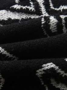 男童街头风十字图案针织套头毛衣，长袖，适合春、秋、冬季休闲穿着。 - 黑色 - 查看 9