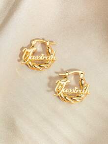 Customized Name 18mm Mini Earrings |, Customized Name 18mm Mini Earrings | Personalized Name Customized 22mm Small Earrings | Delicate Customized Stud Earrings | Customized Engraved Name Earrings - Letter Earrings - View 6
