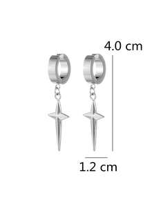 1 对时尚十字架和星星耳钉，适合男士日常佩戴 - 銀色 - 查看 5