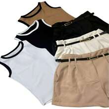 6-Piece Kit With Tailored Shorts And Ribbed Bodysuit - 黑色/米色/白色 - 查看 4