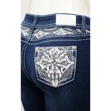 Women's Rhinestone Bootcut Jeans - 深色水洗藍 - 查看 2
