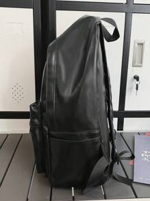 peach tree 1pc Minimalist Solid Color Backpack, Versatile Campus Style, Large Capacity Fits 12in Tablet, PU Laptop Backpack, Suitable For School, Travel, Black Color, Waterproof, Streamlined Design, Outdoor, Business, Fitness, Gift For Boyfriend, Dad Large Capacity Bag Office Bag Laptop Case - Black - View 10