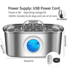 3.2升大容量，爱猫人士的礼物，猫妈妈最爱的饮水机，不锈钢材质，USB供电（不含适配器），自动净水，适合多户家庭使用，静音运行，三重过滤，循环系统，替换滤芯需另行购买。 - 彩色 - 查看 2