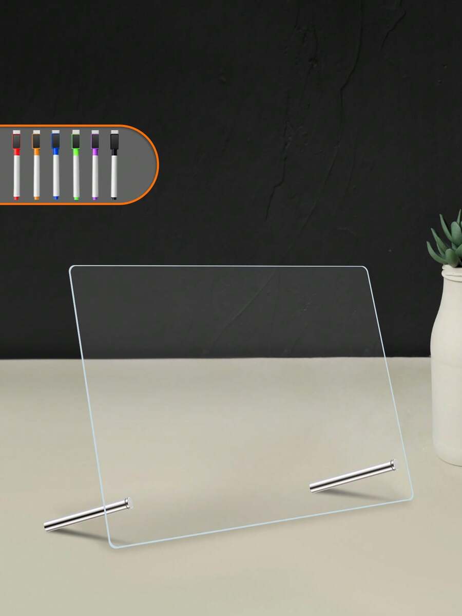 1 pieza Pizarra de mensaje transparente de acrílico (incluye 6 marcadores blancos), pizarra de escritura borrable para notas y exhibición