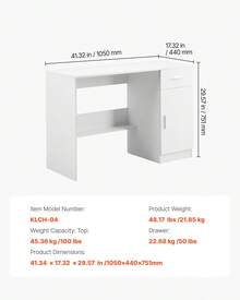 Small Desk With Drawer, Kids Desk For Bedroom, Wooden Simple Study Table For Drawing, Reading, Writing, Rectangle MDF Study Storage Table With Adjustable Shelf For Home, Office, White - White - View 7