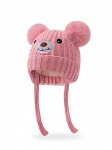 1顶儿童针织帽，带熊耳朵和双绒球，冬季保暖护耳，适合婴幼儿 - 1PC - 查看 15