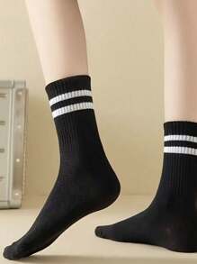 3/5/10 Pairs Of Striped Mid-Calf Socks, Crew Socks, Comfortable And Breathable, Men's And Women's Long Socks, White Socks, Suitable For Daily, Sports, Fall Socks - Multicolor - View 3