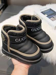 A Pair Of Children's Lettered Plush Warm Ankle Boots Is Suitable For Winter - Black - View 5