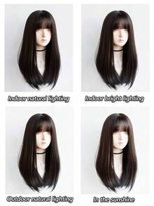 24 Inch Gold Straight Wig With Bangs, Suitable For Women's Daily Wear, Heat Resistant Synthetic Wig