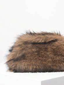 女士优雅手拿包，适合新娘派对、舞会、毛绒手提包、舞会配饰、节日派对、高贵女士包、婚礼用品（图案随机） - 棕色 - 查看 4