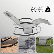 SoBuy 2-er Set Sonnenliege Schaukelstuhl wetterfest mit Kopfkissen – Relaxliege Gartenliege Schaukelliege Liegestuhl mit Seitentasche – Outdoor Balkon Camping bis 150 kg, OGS28-SCHX2 Gartenmöbel Braun Teslin-Stoff Metall 63x150x87 cm - Grau - Übersicht 7