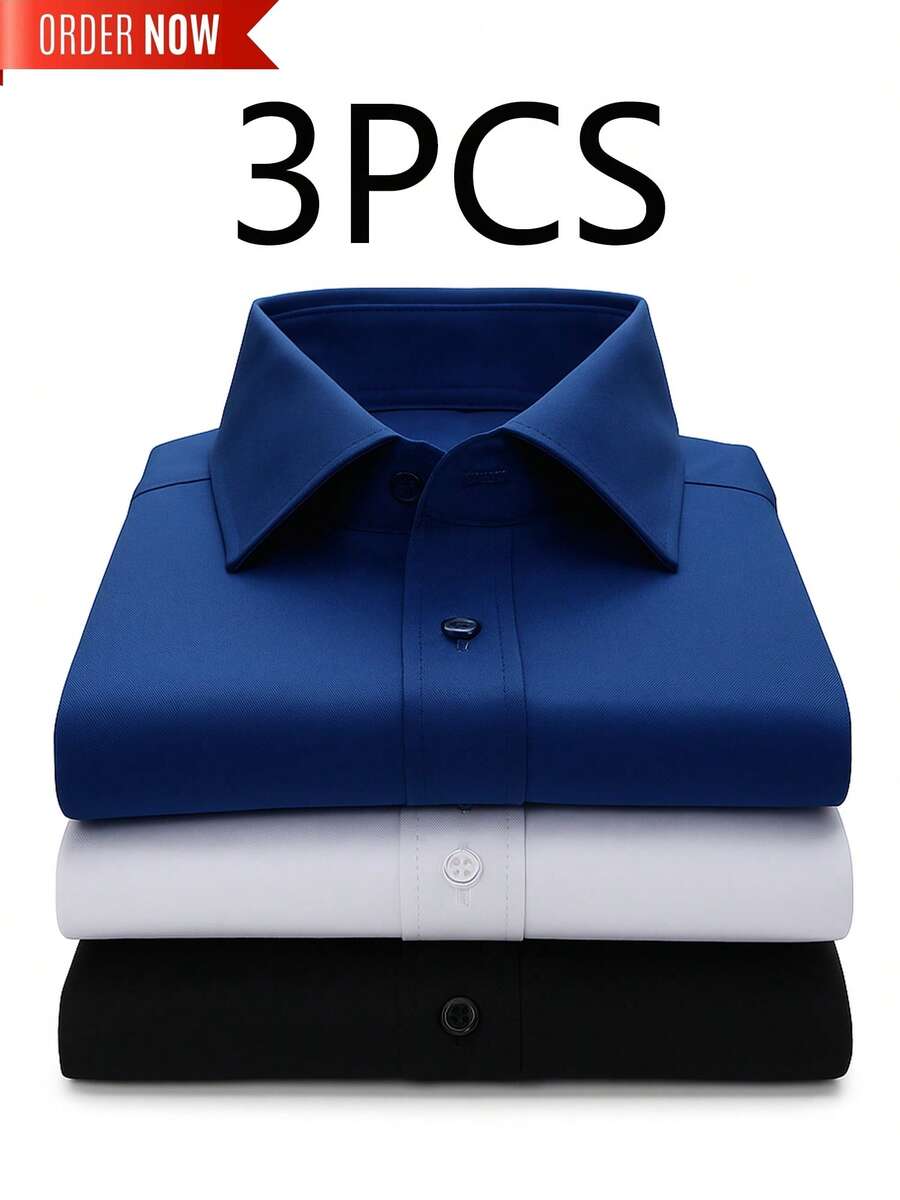 3-Pack Men's Shirts In The Same Color, Elegant And Versatile, Comfortable For Travel, Casual Sports, Can Be Worn As A Base Or Outerwear, Casual Shirts, Home Shirts, A Variety Of Colors To Choose From - màu đen - Xem 1