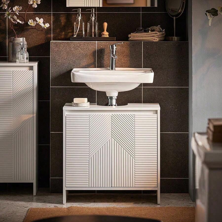 SoBuy Under Sink Cabinet Bathroom Vanity Unit Bathroom Storage Cabinet With 2 Doors White W60 X D30 X H61cm BZR157-W Home Bathroom Decor Bathroom Organizer Summer