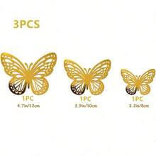24件金色蝴蝶装饰套装，2种款式，3种尺寸，3D蝴蝶贴纸，纸杯蛋糕装饰，金色纸质蝴蝶贴纸，适用于生日、婴儿派对、儿童房、女孩房装饰、贴纸、墙贴、乙烯基贴纸、家居装饰、春季装饰、Rama装饰礼品、毕业典礼、万圣节、圣诞节节日礼物、生日餐桌中心装饰、卧室墙面装饰 - 金色 - 查看 5