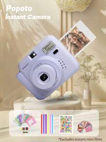 Popoto Instant Camera Gift Bundle Take Color Photo In A Minute For Mini11/12 Films, Great For Birthday Gifts For Girlfriends And Boyfriends, Holiday Gifts, Parties, Outdoor Events, Weddings (Excluding Battery And Film) - Purple Camera Set - View 2