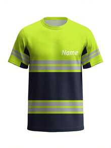 Customized Men's Work T-Shirt, Personalized Front & Back Text, Neon Green & Orange, Heavy All-Over Print Design, Regular Crew Neck Top, Suitable For Workplace, Events And Casual Wear