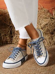 1 Pair Women's Fashionable Contrast Color Retro Oxford Shoes, 2025 Early Spring/Summer/Autumn New Lace-Up, Flat Comfortable Casual Versatile Shoes, Suitable For Outdoor Activities, Match With Any Outfit