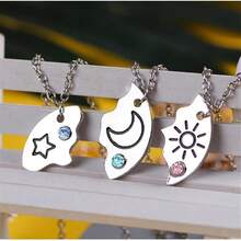 POYAMUSE 3-Piece Best Friend Necklace Set With Moon And Pendants - Friendship Jewelry Trio, Cute Puzzle Necklace 3 Best Friends - 銀色 - 查看 6