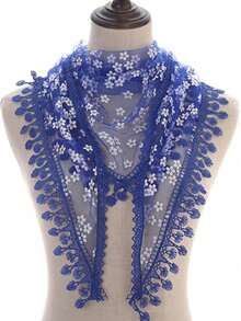 1pc Women Floral Lace Shawl With Hollow-Out Flower Pattern Decor, Breathable Fringed Triangle Scarf For Outdoor And Daily Use, Summer - Multicolor - View 27