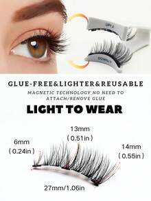 2 Pairs Magnetic Eyelashes False Lashes Repeated Use Eyelashes Waterproof With Magnetic Eyelashes Tweezers Makeup Set - Black and White - View 3