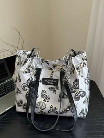 Fashion Striped Handbag - Women's Large Capacity Shoulder Bag - Zipper Tote Bag For Daily Use, Metal Chain Strap Tote