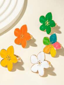 1 件带有金属装饰的花形 3D 戒指，百搭设计，营造夏日氛围，是送给朋友和女朋友的绝佳礼物 - 花朵戒指 - 查看 2