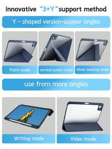 1pc Acrylic Y-Fold Flat Tablet Protective Case, Custom Text, Compatible With IPad Mini 6/Mini 7/9.7/10.2/10.5/Air 4/Air 5/10th/10.9/Pro 11"/Air 11" (M2) 2024/Pro 11" (M4) 2024/IPad Air 11" (M3) 2025/IPad (A16) 11" 11th Gen 2025, Stylus Not Included, Some Models With Lens Frame, Multi-Fold Stand, Built-In Pen Slot, High Transparency Acrylic Shell, Magnetic Auto Sleep/Wake, Minimalist/Casual/Personalized - Dark Blue - View 7