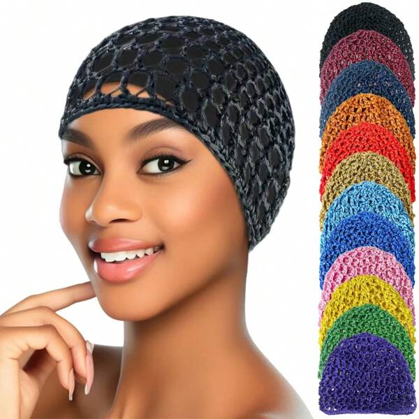 4 pièces Filets à cheveux Bonnets de sommeil Snoods Bonnets Protecteur de tête de perruque à mèches longues droites et bouclées Noir Maille Crochet Vague Chapeaux de cuisinier Sangle de relevage de chignon Tissage pour femmes Ballet