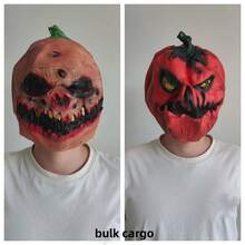 1pc Halloween Cosplay Latex Mask, Pumpkin Head Mask, Scary Orange Full Head Mask, Latex Masquerade Party Costume, Haunted House Prop - Multicolor - View 7