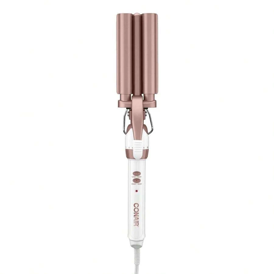 Conair Double Ceramic 3 Barrel Curling Iron, Hair Waver, Create Beachy Waves, Long-Lasting Natural Tight Waves For All Hair Lengths, White \/ Rose Gold - 杏色 - 查看 1
