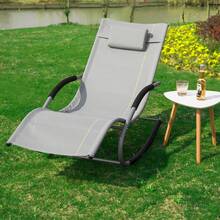 SoBuy 2-er Set Sonnenliege Schaukelstuhl wetterfest mit Kopfkissen – Relaxliege Gartenliege Schaukelliege Liegestuhl mit Seitentasche – Outdoor Balkon Camping bis 150 kg, OGS28-SCHX2 Gartenmöbel Braun Teslin-Stoff Metall 63x150x87 cm - Grau - Übersicht 4