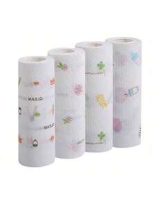 1 Roll/400pcs Random Pattern Disposable Kitchen Paper Towels, Reusable Cleaning Cloths, Non-Stick Oil Rags, Cleaning Supplies - Multicolor - View 7