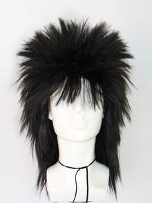 Peluca de disco oscilante, peluca negra de hombro de estilo punk de los años 70 y 80 para fiestas, peluca sintética larga y media con brillo, con capas, esponjosa y recta con flequillo para mujeres y hombres, disfraz de peluca mullet para fiestas, bailes, escuela, carnaval, conciertos, convenciones, citas diarias, discotecas, celebraciones, Navidad, Año Nuevo, festivales de música, decoraciones