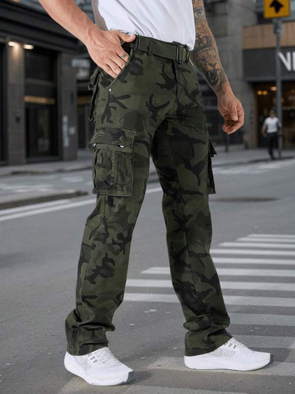 Herren Camouflage Cargo Hose, Outdoor Sport Funktional, 2025 Neue Mode Streetwear, Gratis Gürtel, Lässig Outdoor Lässig, Militärstil, Mehrtaschig, Hochwertig