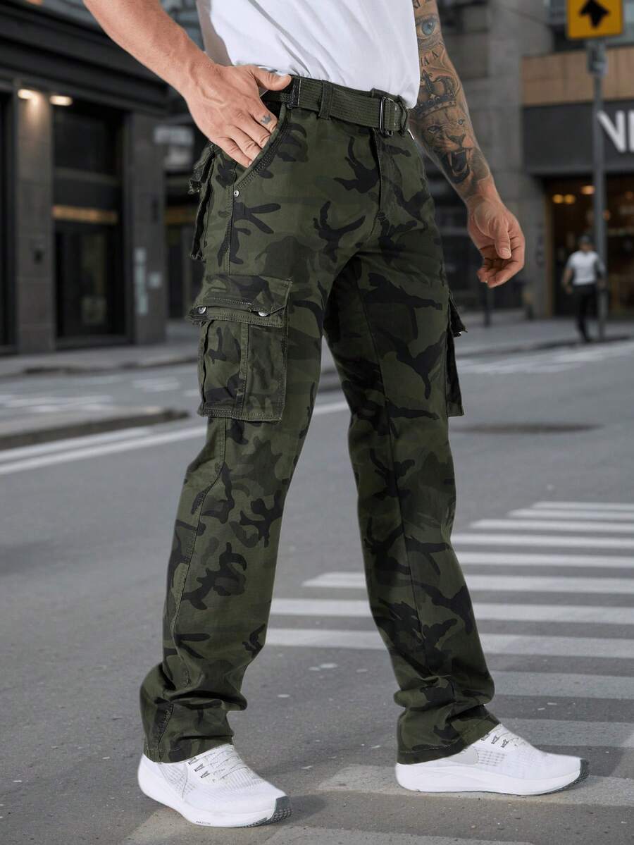 Herren Camouflage Cargo Hose, Outdoor Sport Funktional, 2025 Neue Mode Streetwear, Gratis Gürtel, Lässig Outdoor Lässig, Militärstil, Mehrtaschig, Hochwertig