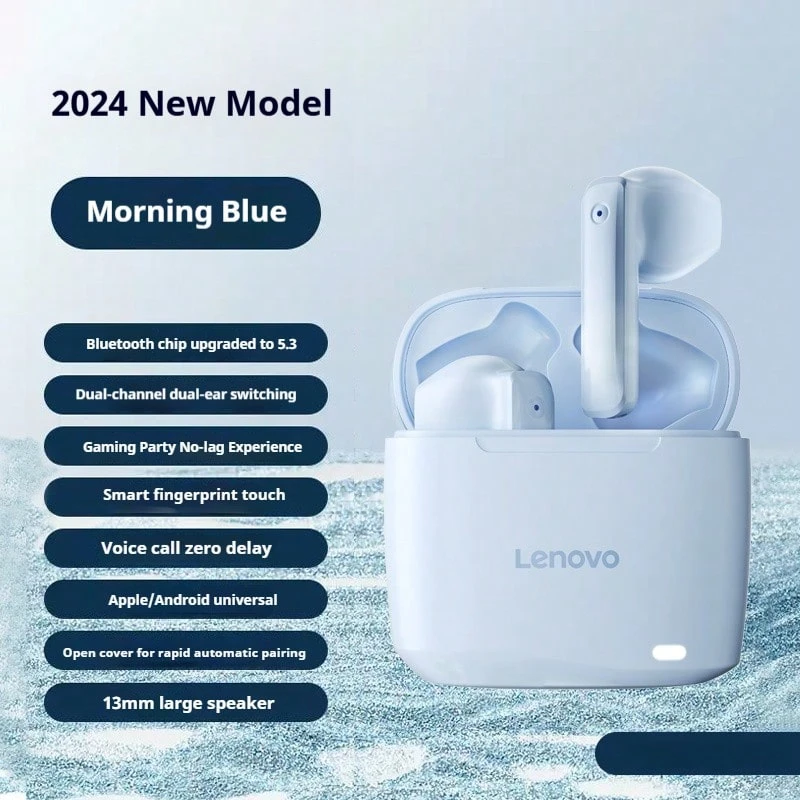Lenovo 联想 TC3302 黑色真无线蓝牙耳机，半入耳式舒适，蓝牙 5.3 游戏、运动和音乐耳机，兼容苹果、华为和小米手机 - 寶藍色 - 查看 1