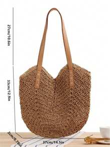 Large Capacity Woven Bag For Women,Handheld Shoulder Straw Tote Bag,Bag,Summer Woven Bag,Solid Color,1pc,Suitable For Gifts,Handmade Crochet Medium-Sized Women's Bag,Beach Essentials Women Bags For Vacation & Holiday,School Bag,Portable,Large Capacity,For Teen Girls Women College Students,Perfect For Office,College,Elementary School,Middle School,High School,Work,Business,Commute,Shopping,Holiday,Beach, Summer Straw Beach Bag For Women, Vacation Essentials, Perfectly Matching With Beach Accessories Women, Hottest Beach Bags For Women, Perfect For Summer, Vacation & Beach