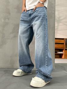 Autumn/Winter Thick Casual Loose Fit Men's Thermal Lined Jeans, Suitable For Everyday Wear - Light Wash - View 2