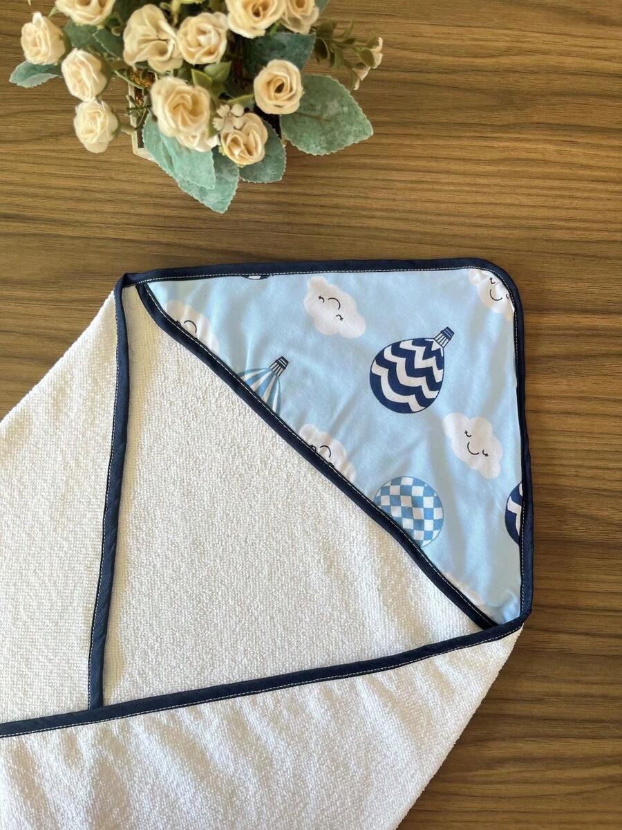 Hooded Polyester Baby Bath Towel Without Lining - Blue Balloon - View 1