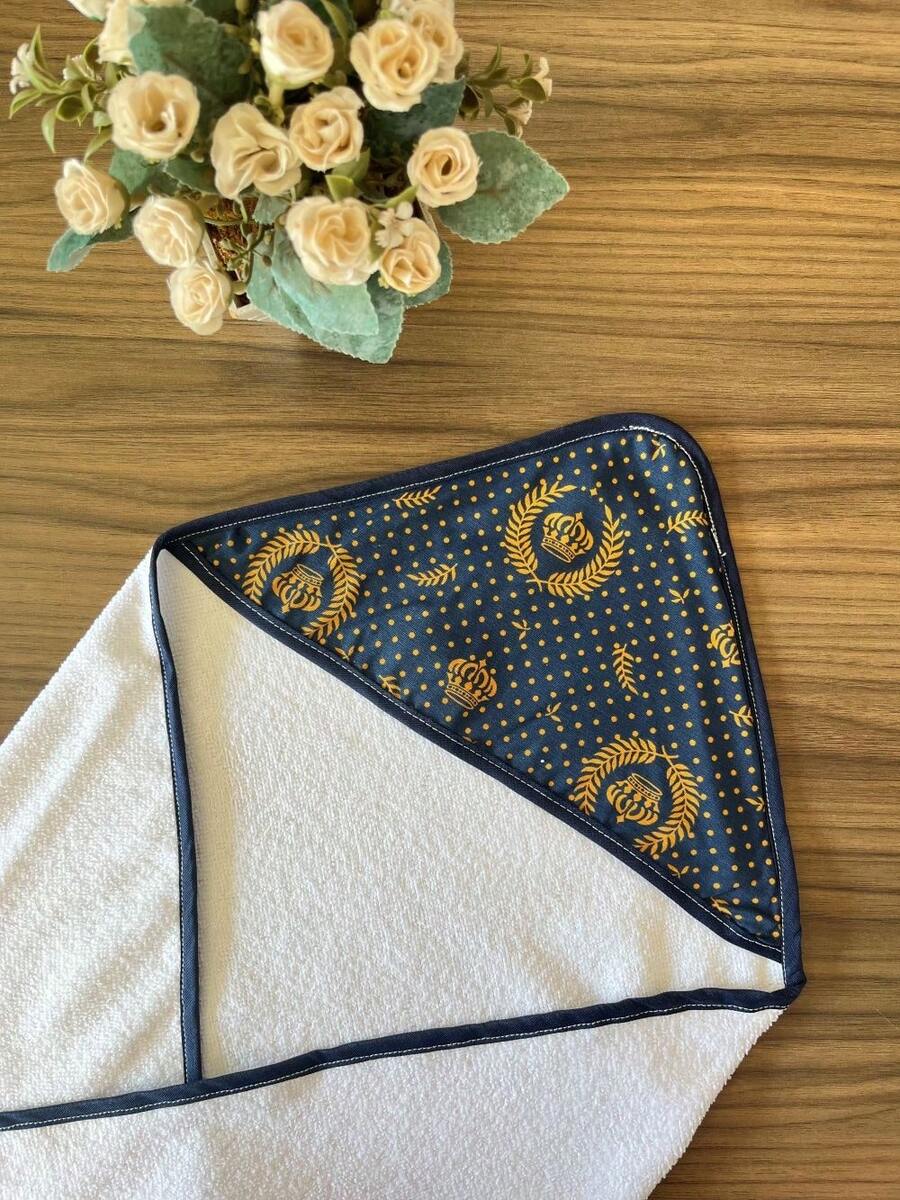 Hooded Polyester Baby Bath Towel Without Lining - Marine Nobility With Gold - View 1