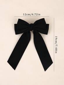 1个灯芯绒黑色发夹，女孩纯色双层蝴蝶结，鳄鱼夹带长尾，优雅简约发夹，日常发饰，休闲发夹，青少年发饰 - 黑色 - 查看 5