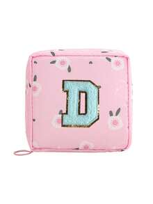 1pc Pink A-Z Embroidered Sanitary Pad Pouch - Large Capacity, Waterproof, Cartoon Pattern - Essential For Women's Periods! Waterproof Cosmetic Bag, Coin Purse - Multicolor - View 23