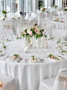 1 件优雅白色圆形桌布，可水洗涤纶，柔软耐用的餐桌布，适合婚礼、派对、宴会和餐饮装饰，四季皆宜 - 白色 - 查看 10