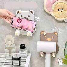 1/3pcs Bear Shaped Hair Dryer Holder Wall Mount, No Drill Bathroom Hair Dryer Rack - Multicolor - View 5
