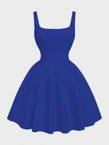 Váy dây mảnh màu trắng phong cách tối giản kiểu Pháp mùa xuân/hè, váy liền thân hở lưng cổ vuông ôm sát, không tay, cổ điển trẻ hóa cao cấp dành cho nữ - Màu xanh ngọc - Xem 5