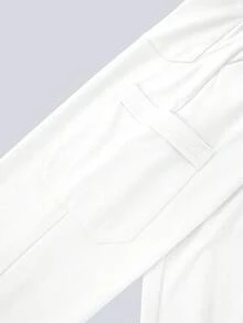 Women's Colorblock Elastic Nursing Pants, Comfortable Pants, Mid-Rise Waistband Pants, Solid Color Simple Multi-Pocket Pants